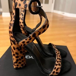 Kendall and Kylie Giselley Leopard pony hair block heels
